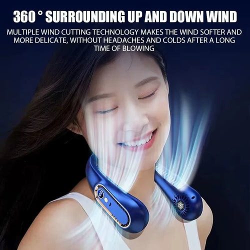 Portable Neck Fan, Cooling Neck Fan, Portable Rechargeable, Powered by 5200Mah Battery, 4-Speed Hands-Free Bladeless Neck Fan, U