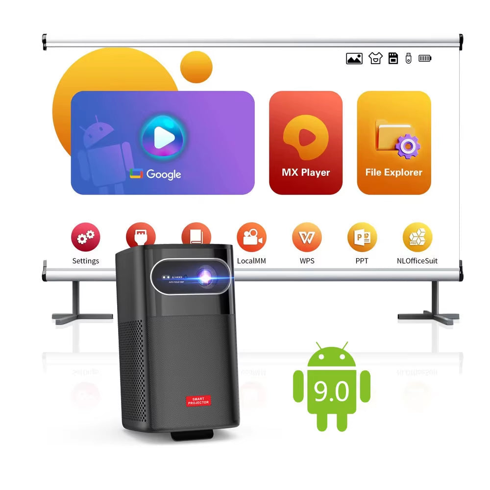 New Arrive Auto Focus 1080P Projector Portable 4K 3D Full HD Projector Android 5G Wifi Build 15000Mah Battery BT5.0